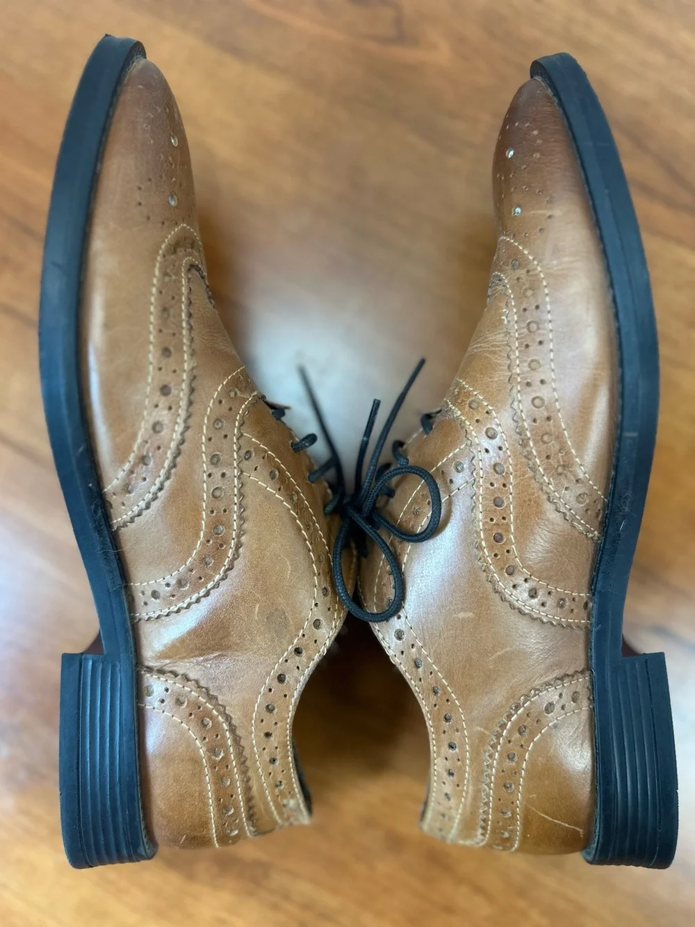 Asos Men's Wing Tip Oxford Brown Leather Lace-Up Shoes Brogue Details Sz 6
